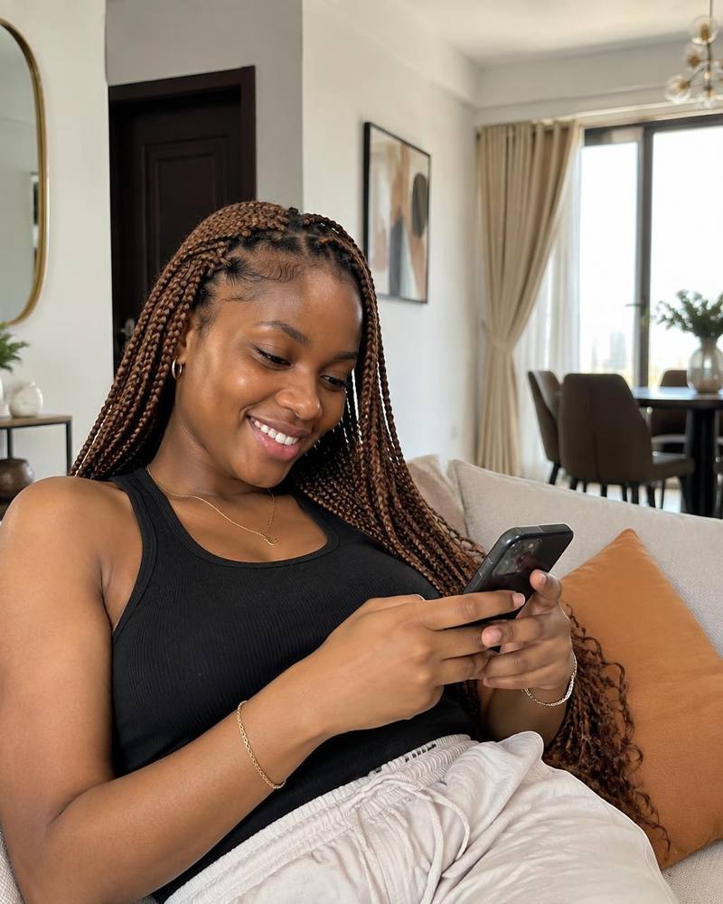A young woman in Lagos topping up her phone from her LoomingPay wallet
